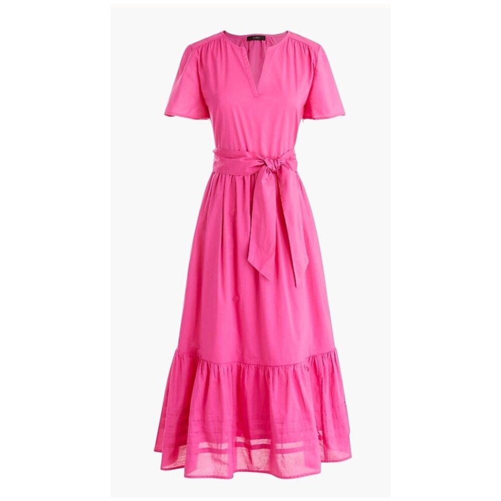 J.CREW Cotton V-Neck Tiered Short Sleeve Midi Dress